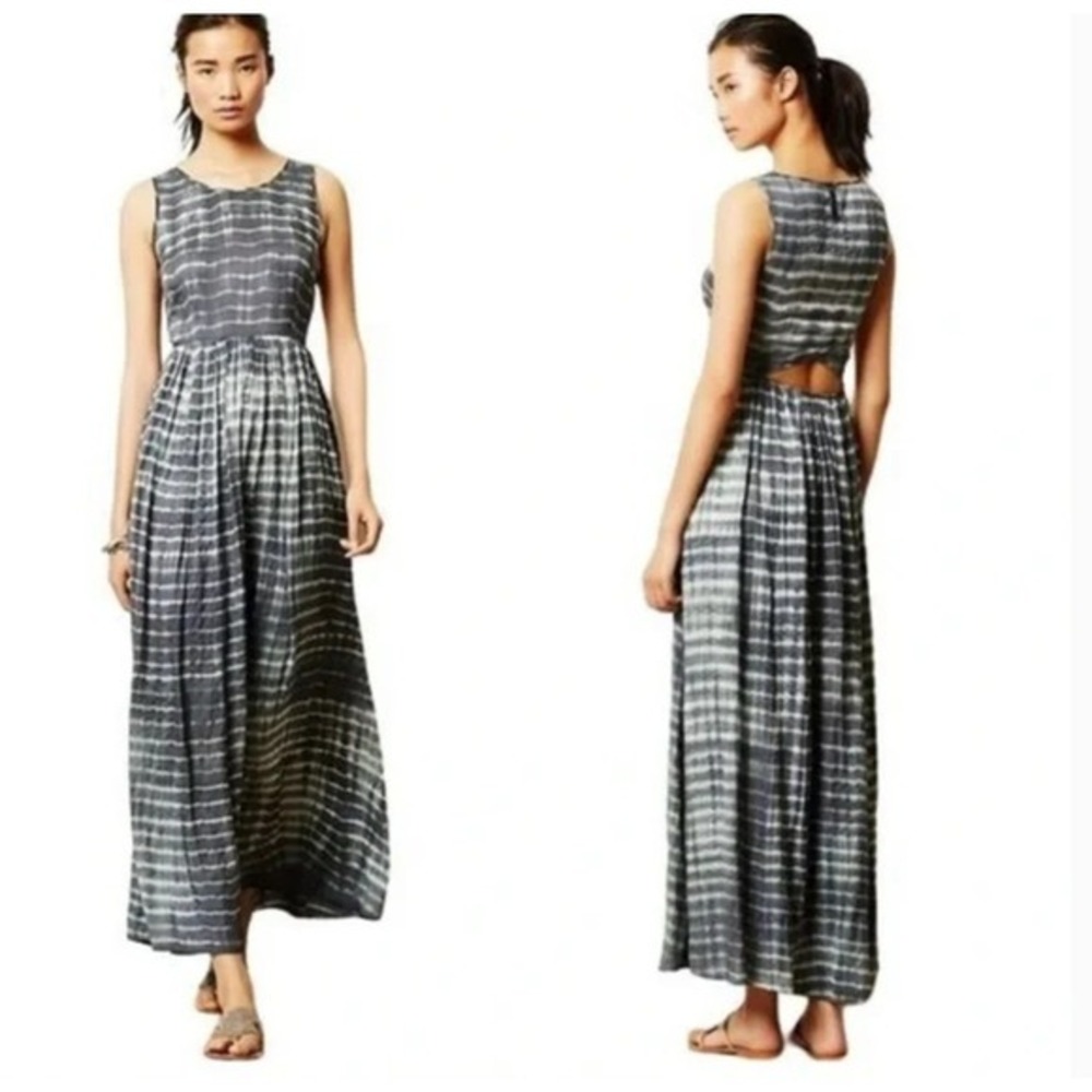 Neuw Women's Grey Blue Shibori Tie Dye Cutout Back Maxi Dress Medium
